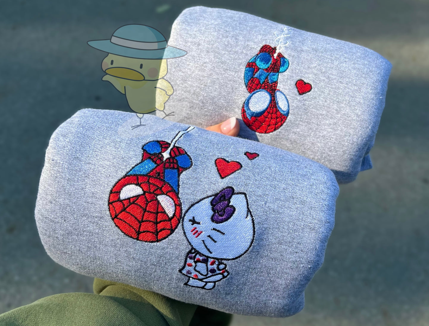 Spider Hanging From Web Embroidery Crewneck Sweatshirt
