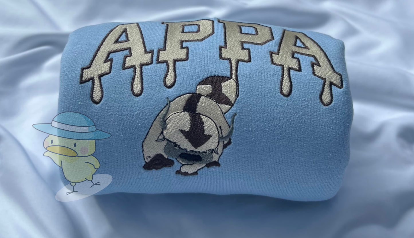 Anime Sky Bison Drip Embroidery Crewneck Sweatshirt