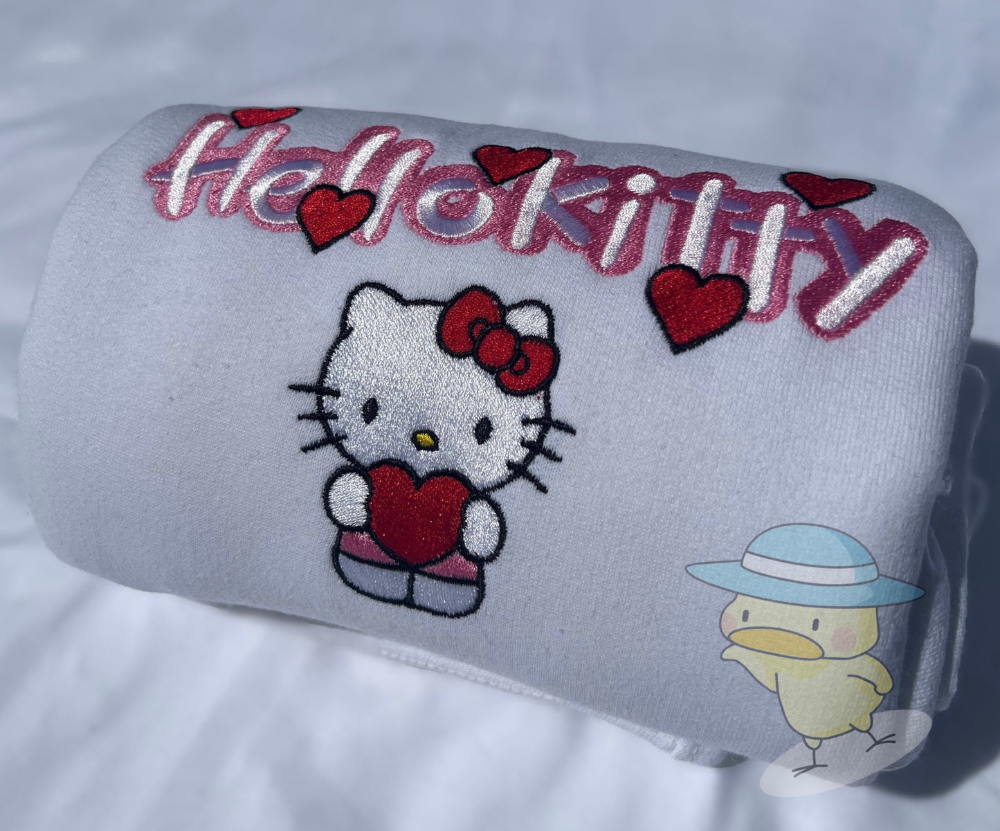 Kitty Lover Hearts Valentines Embroidery Crewneck Sweatshirt