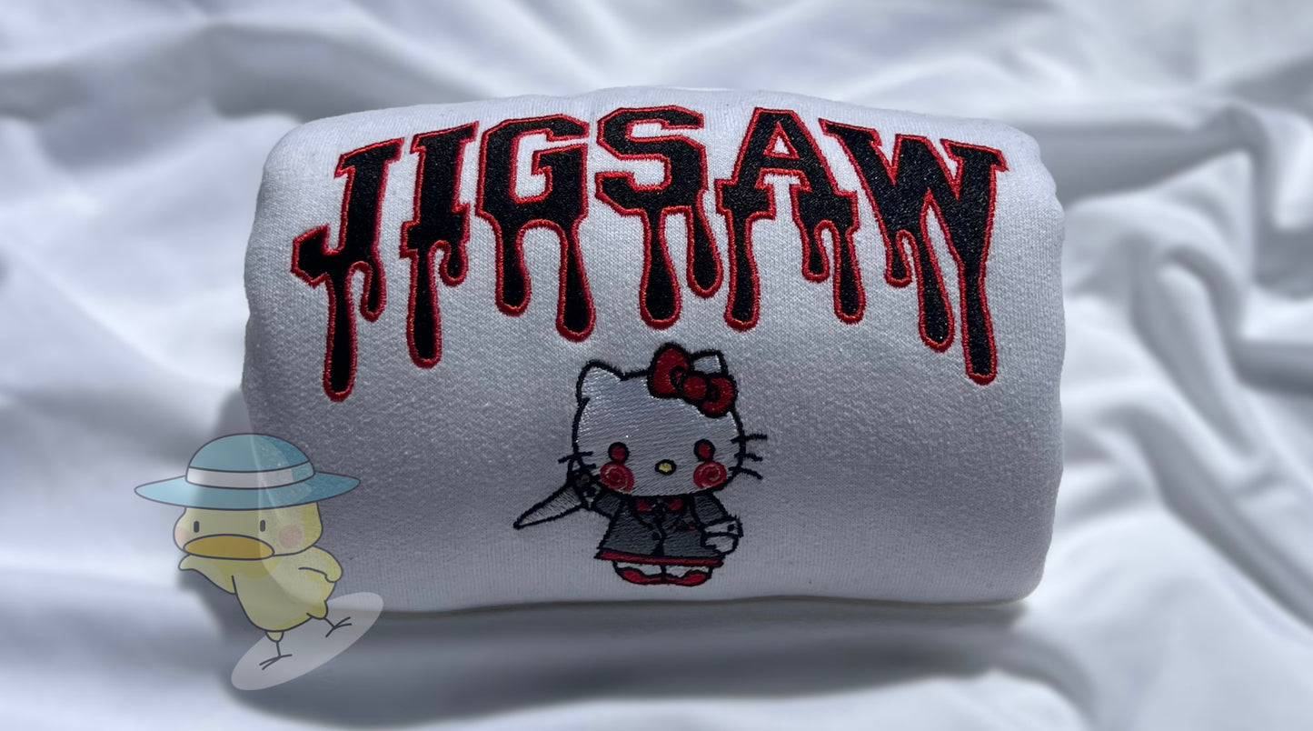 Kitty Jigsaw Halloween Drip Embroidery Crewneck Sweatshirt