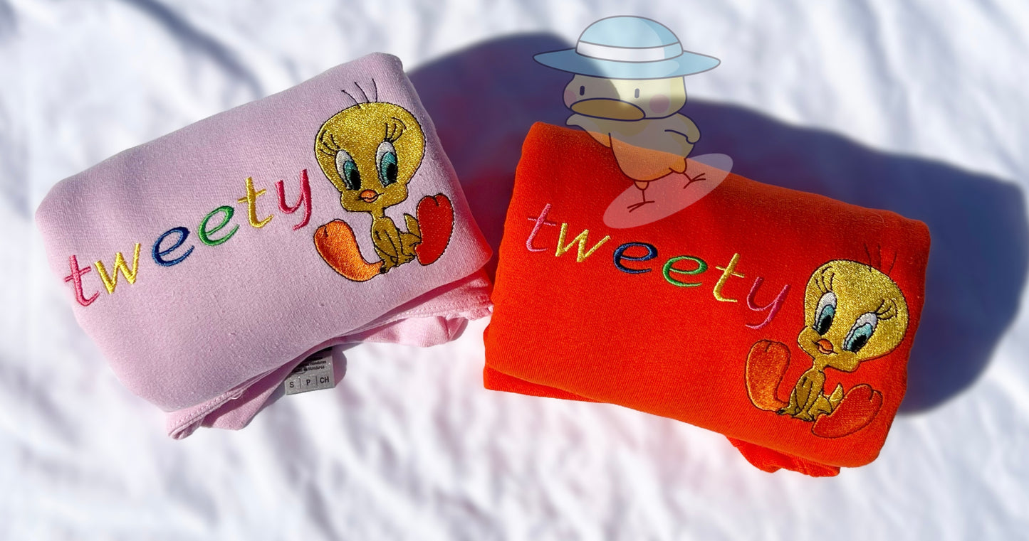 Bird Colorful Animation Embroidery Crewneck Sweatshirt