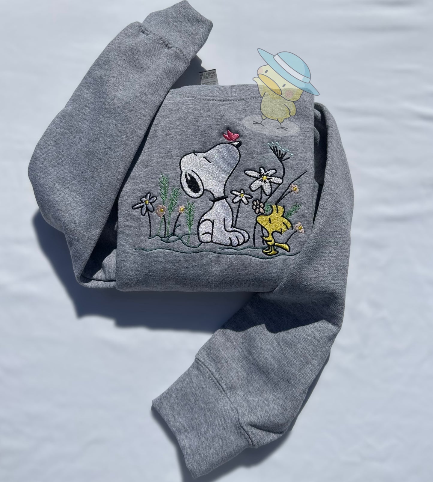 Wood-stock and Snoop Flower Spring Embroidery Crewneck Sweatshirt