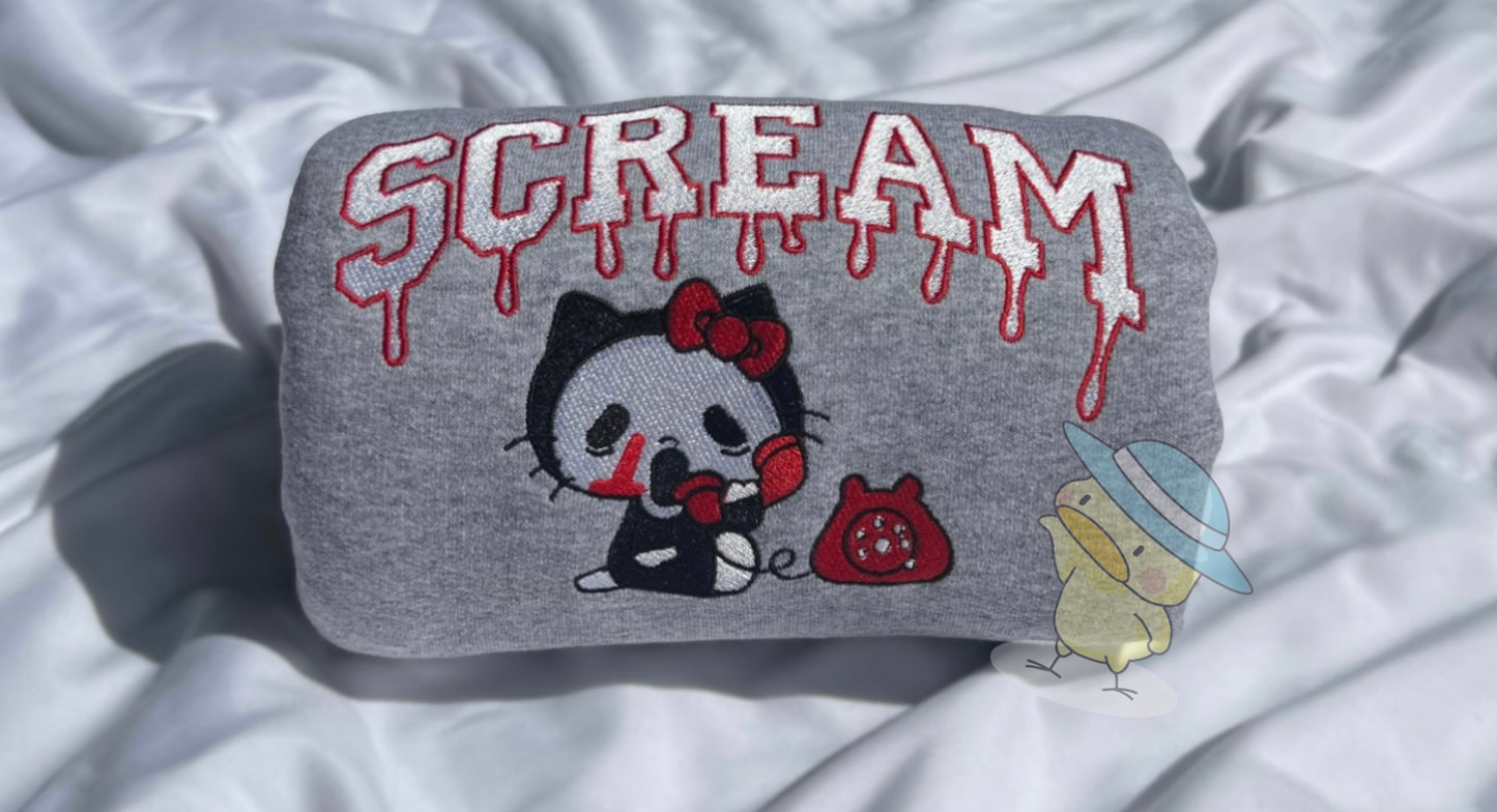 Kitty Ghost Drip Embroidery Crewneck Sweatshirt