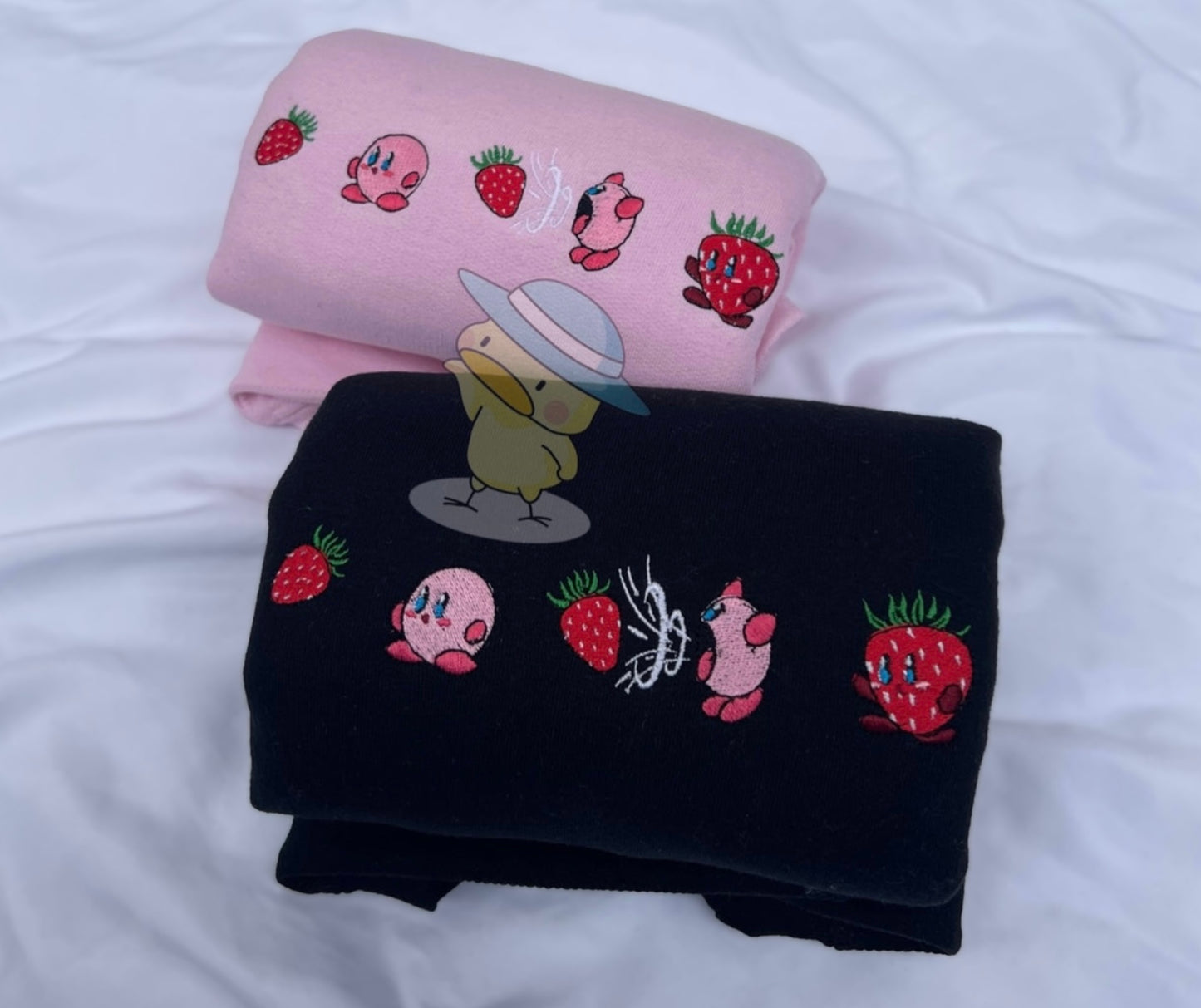Kirby Strawberry Fruit Embroidery Crewneck Sweatshirt