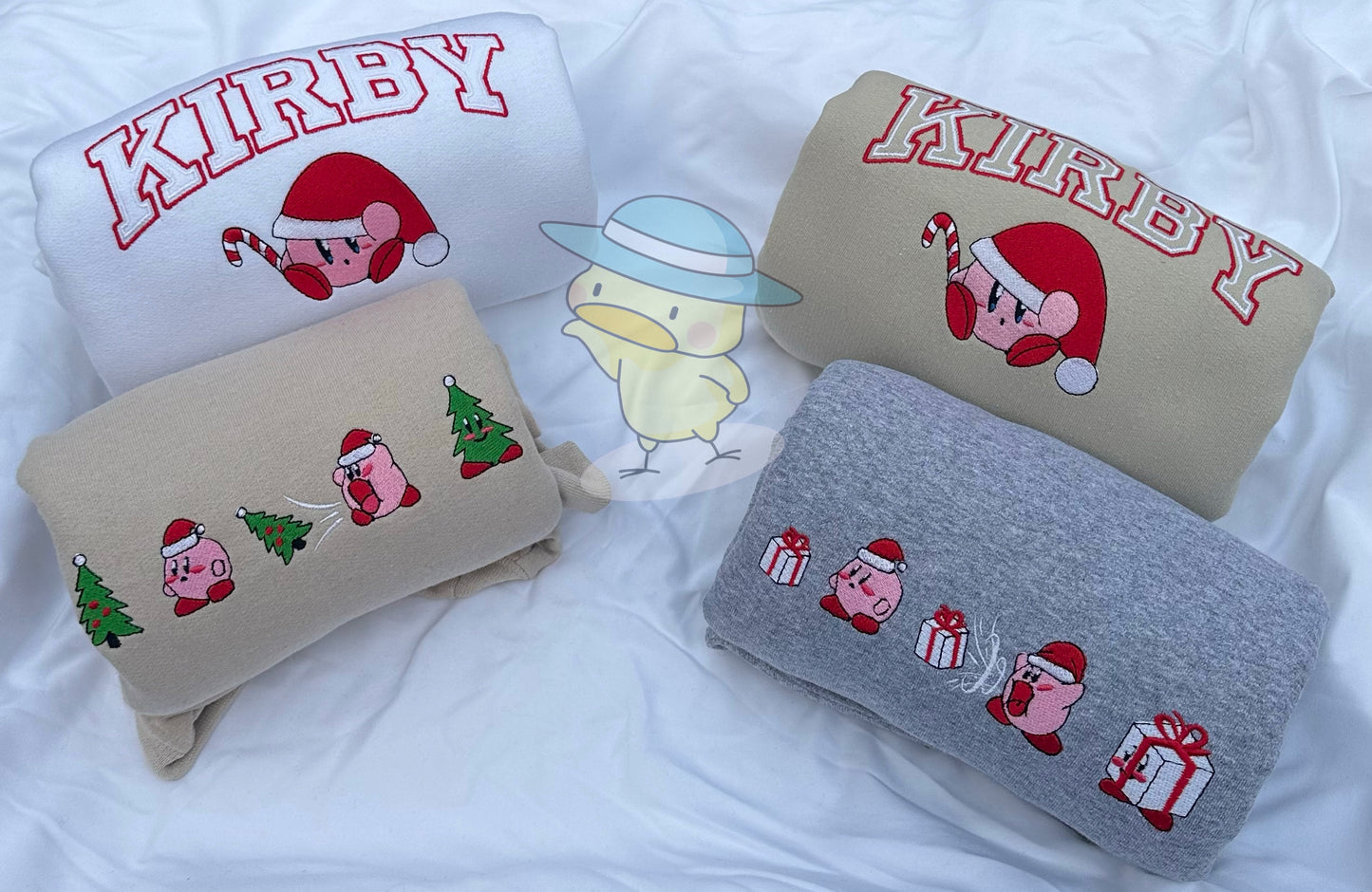 Kirby Outline Christmas Embroidery Crewneck Sweatshirt