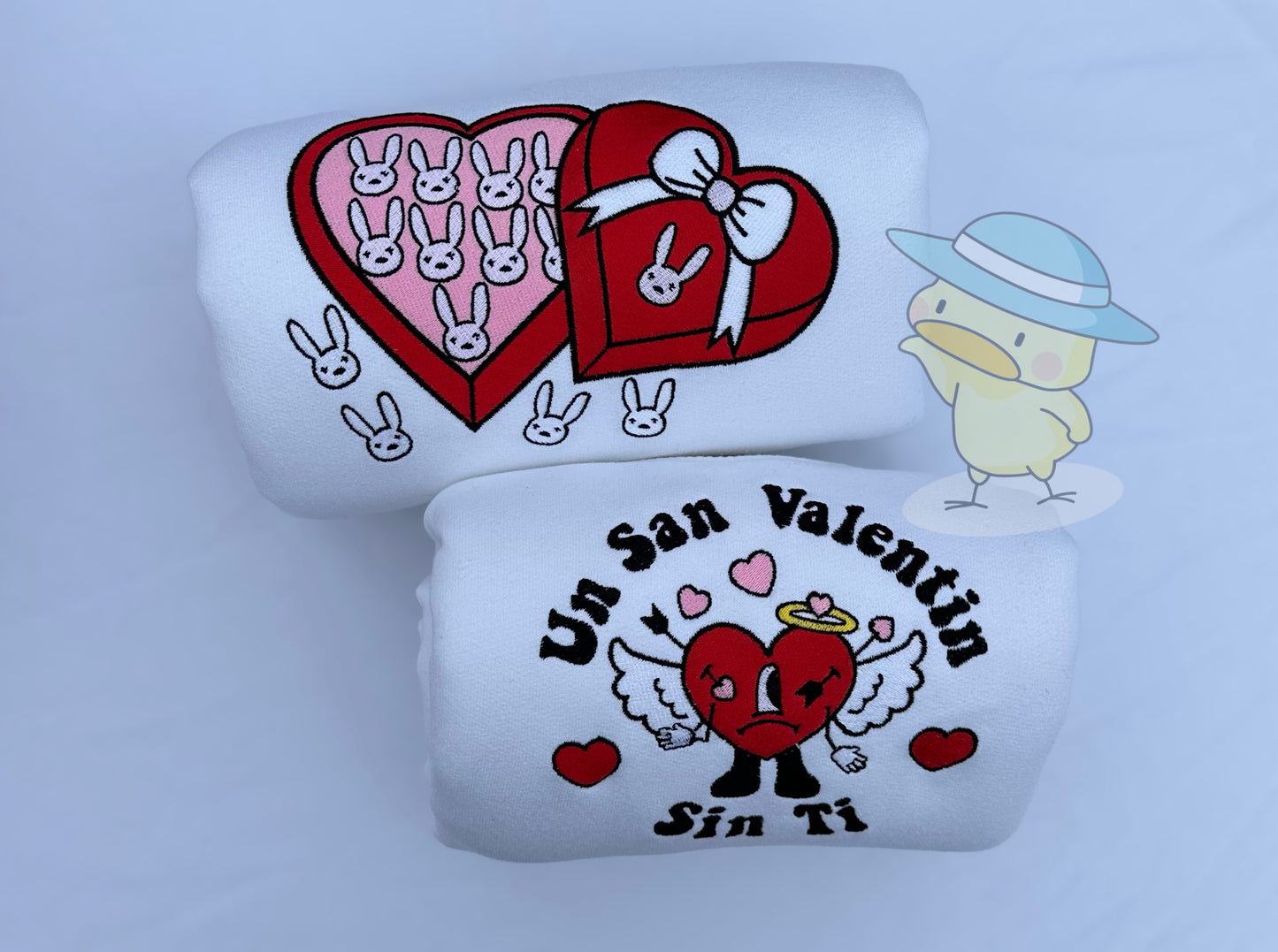 Bad Bunny Chocolate Heart Valentines Embroidery Crewneck Sweatshirt
