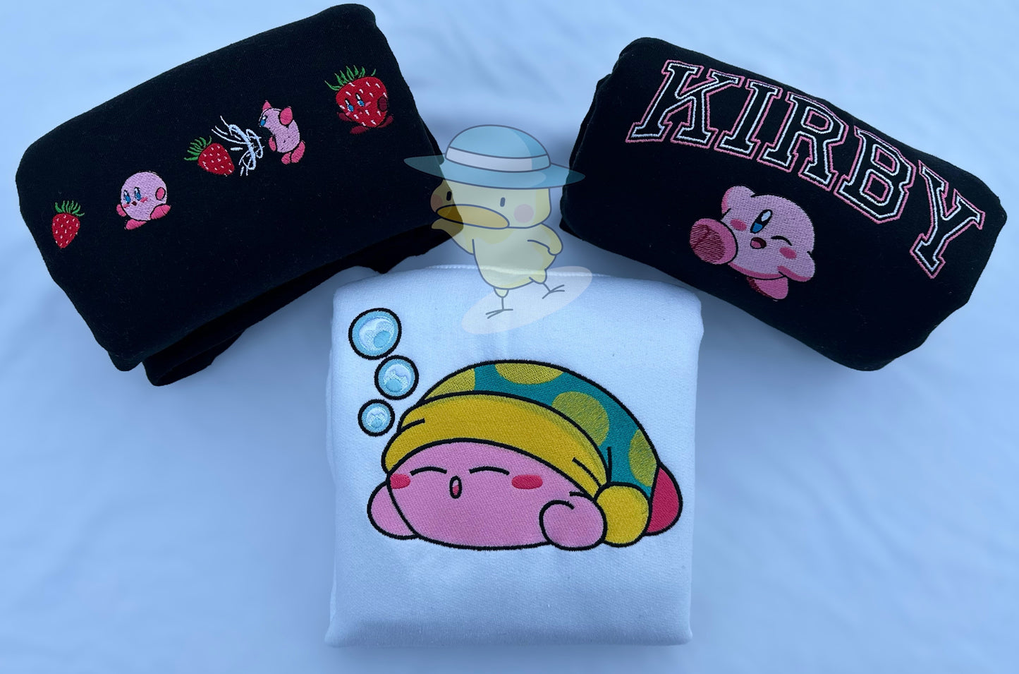 Kirby Strawberry Fruit Embroidery Crewneck Sweatshirt