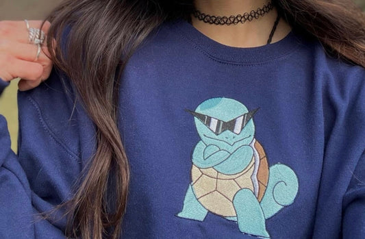 Anime Turtle Sunglasses Embroidery Crewneck Sweatshirt