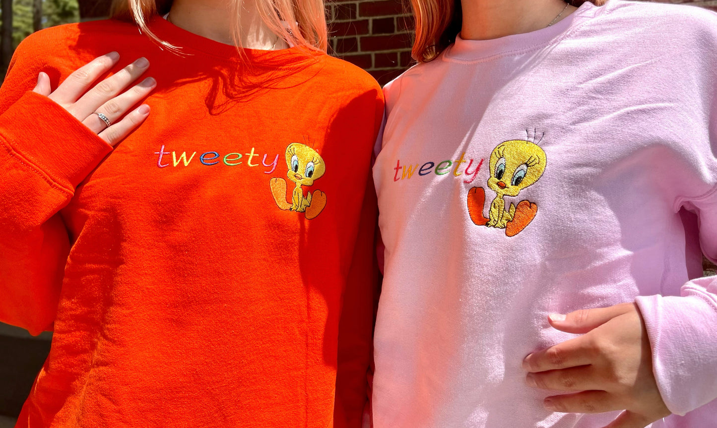 Bird Colorful Animation Embroidery Crewneck Sweatshirt
