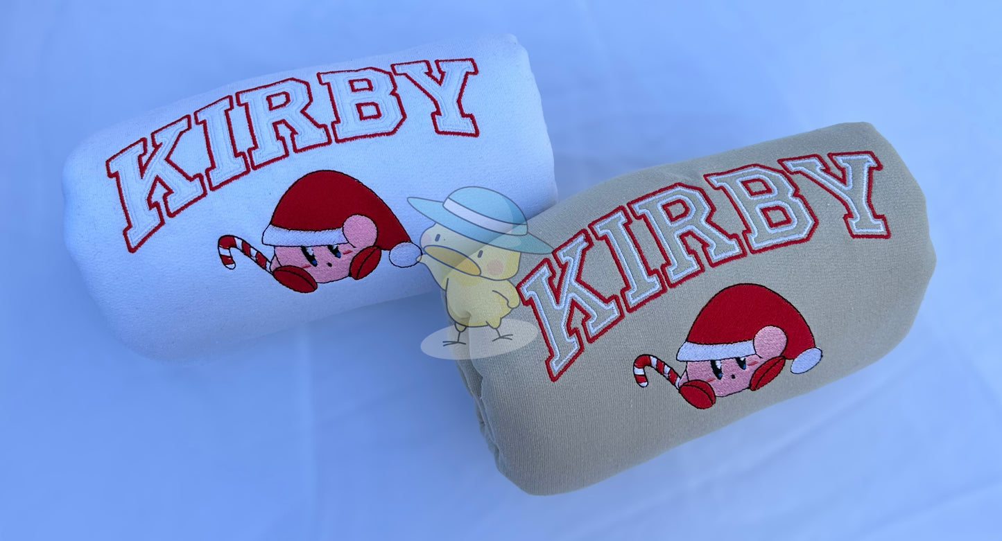 Kirby Outline Christmas Embroidery Crewneck Sweatshirt