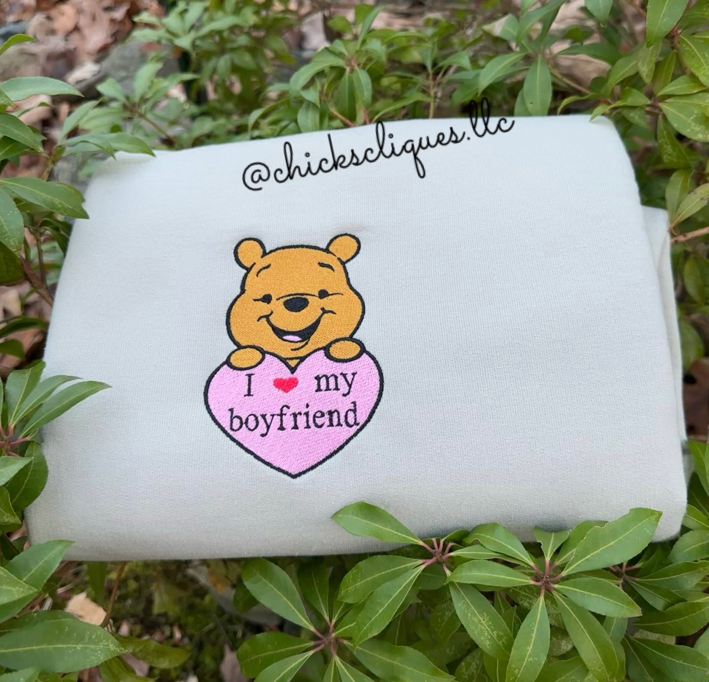 Pooh Bear I Love My Boyfriend/Girlfriend Couples Embroidery Crewneck Sweatshirt