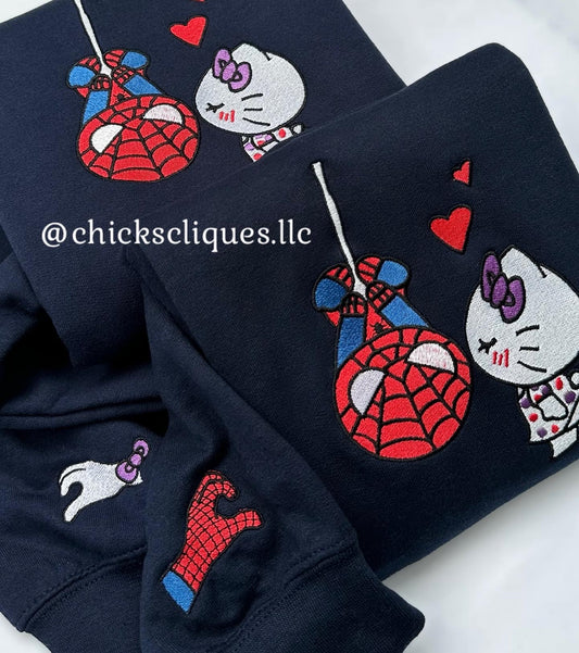 Kitty x Spider Couples With Sleeve Embroidery Crewneck Sweatshirt