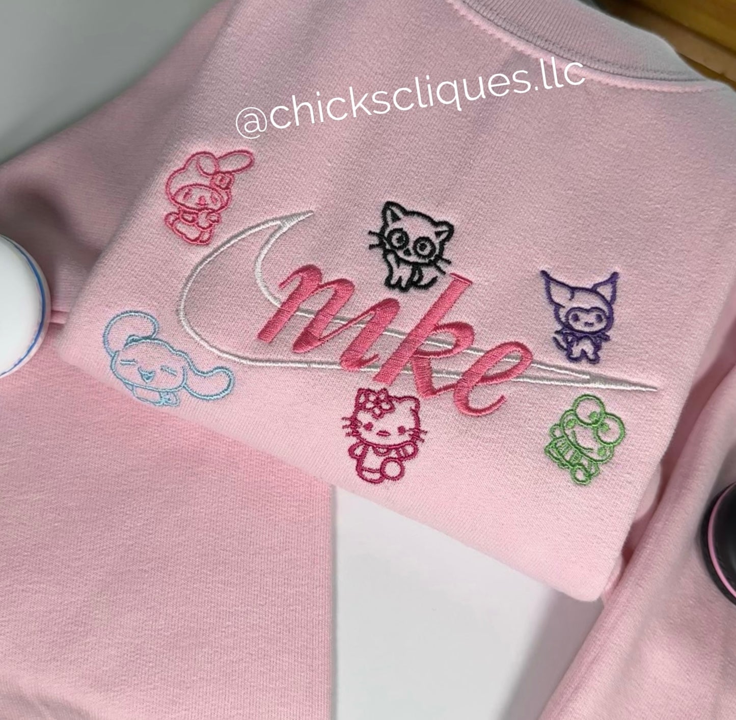 Kitty and Friends x Check Embroidery Crewneck Sweatshirt