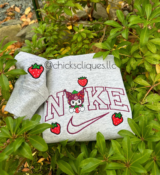 Kuromi Fruit Strawberry With Sleeve Embroidery Crewneck Sweatshirt