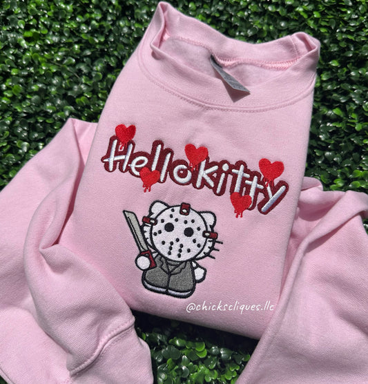 Kitty x Jason Melting Hearts Halloween Y2K Embroidery Crewneck Sweatshirt