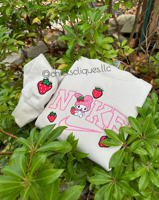 Melody Fruit Strawberry With Sleeve Embroidery Crewneck Sweatshirt