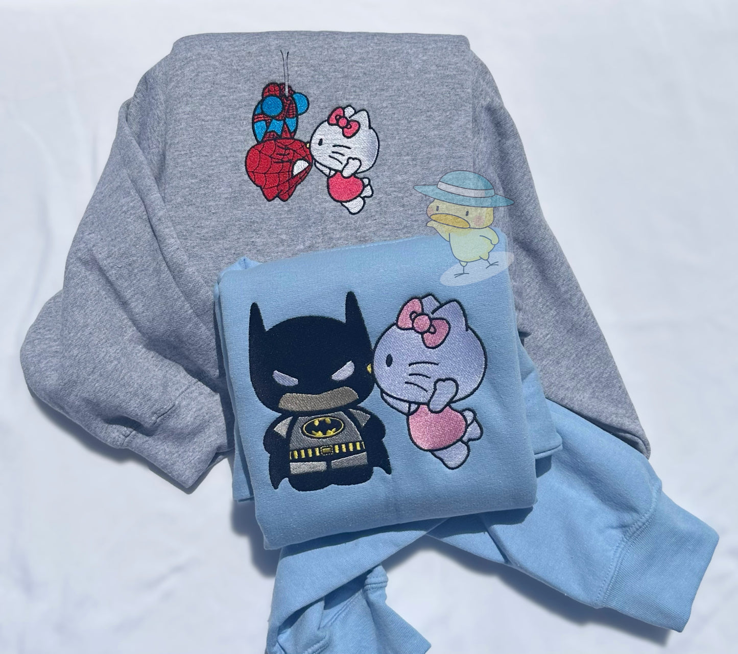 Kitty Kissing Bat Man Embroidery Crewneck Sweatshirt