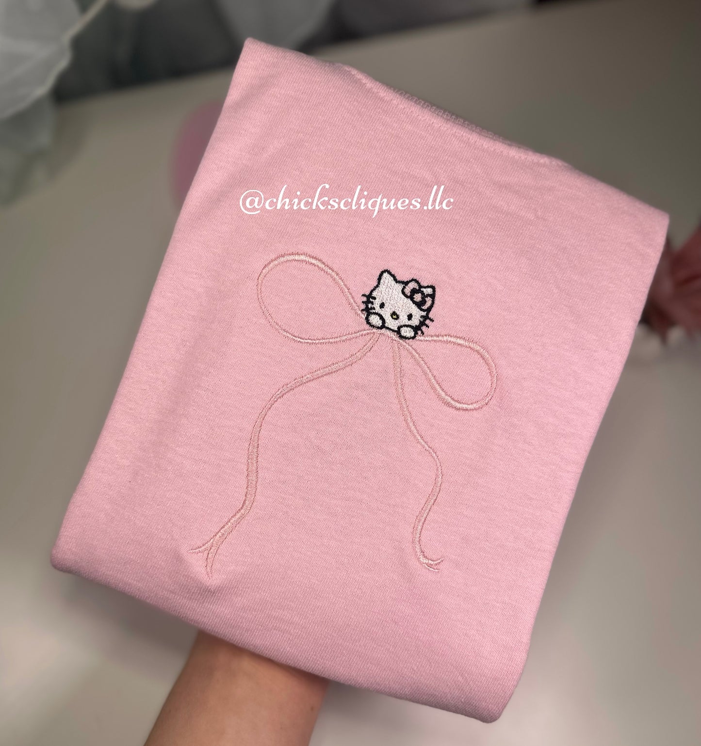 Kitty Conquette Bow Embroidery Crewneck Sweatshirt