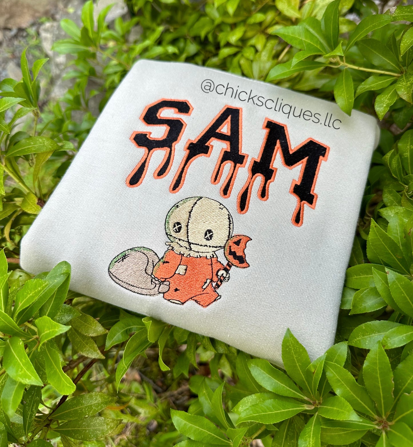 Sam Halloween Pumpkin Drip 8x10 Embroidery Crewneck Sweatshirt