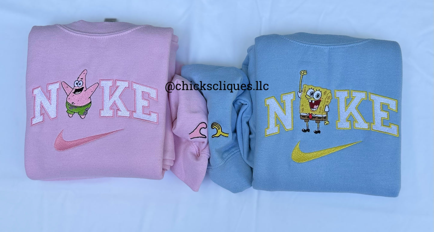 Spongebob and Patrick Best Friends Couples With Sleeve Embroidery Crewneck Sweatshirt