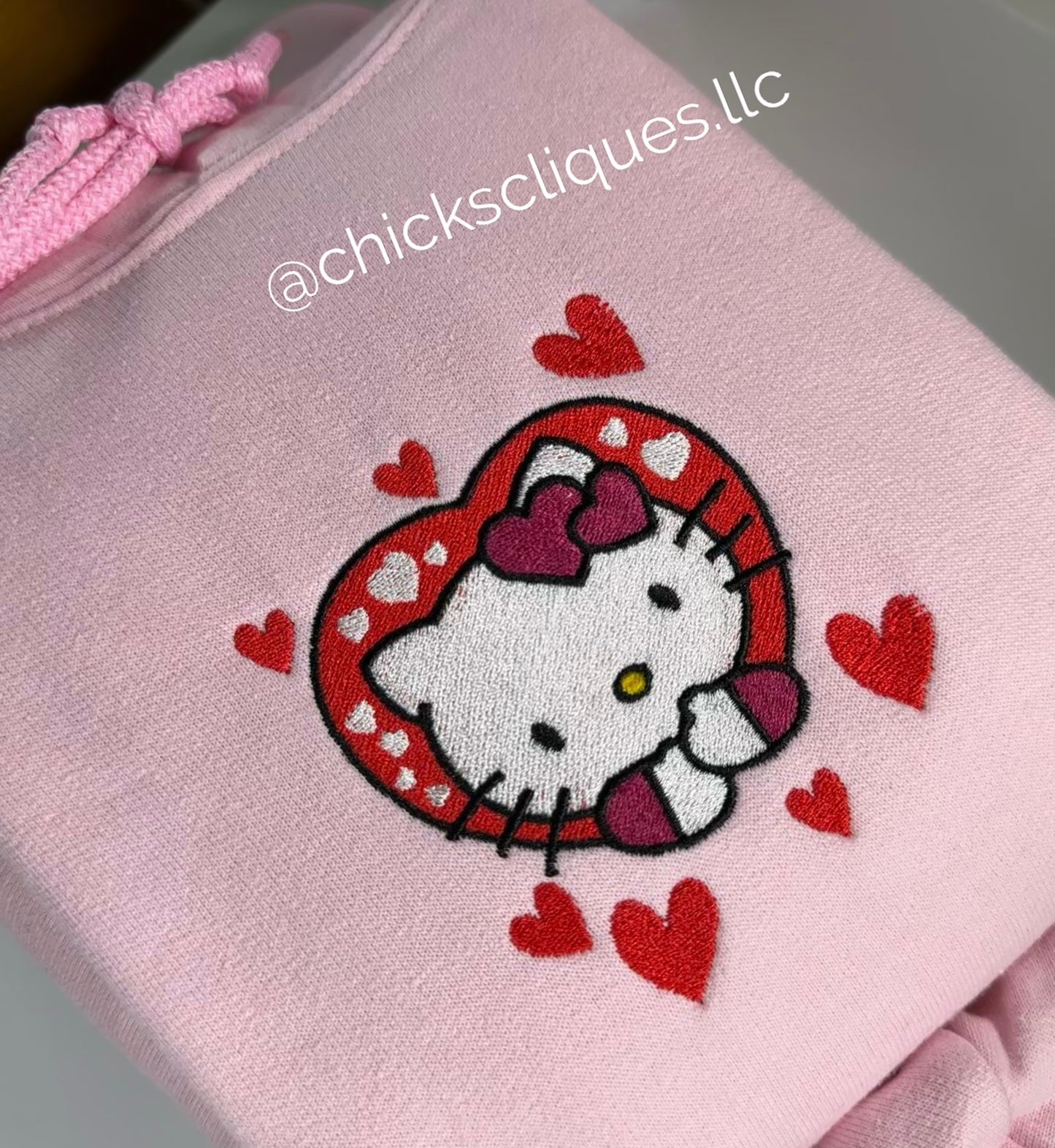 Kitty Hearts Valentines Embroidery Crewneck Sweatshirt