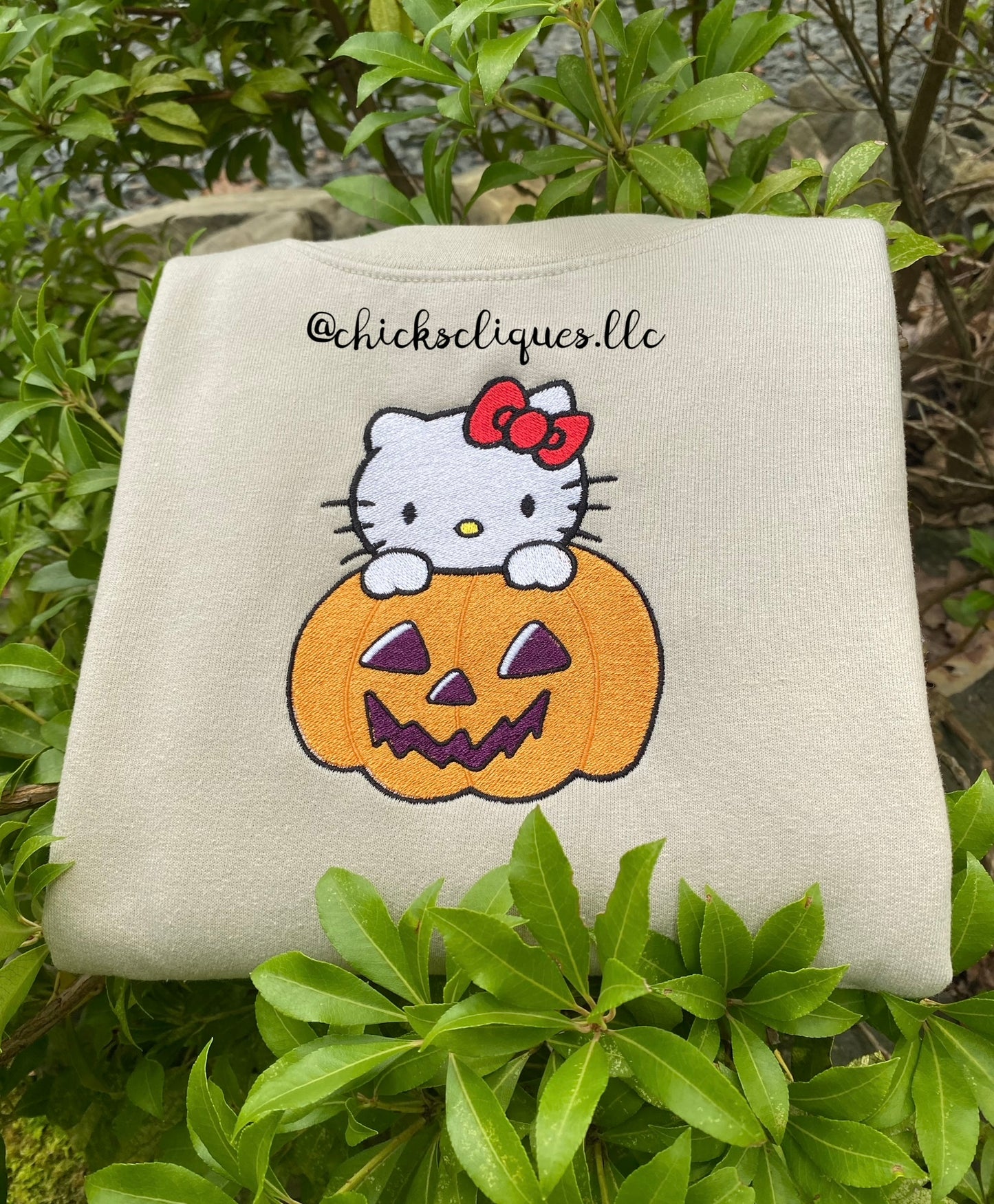 Kitty With Pumpkin Halloween Embroidery Crewneck Sweatshirt