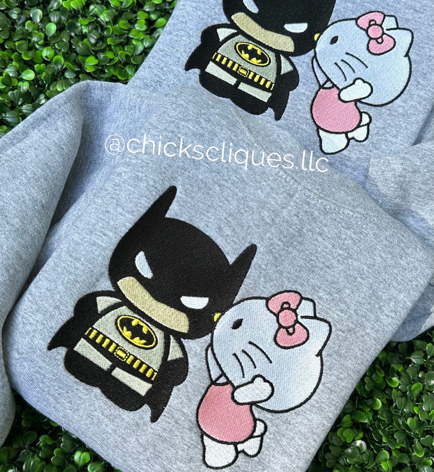 Kitty Kissing Batman Embroidery Crewneck Sweatshirt