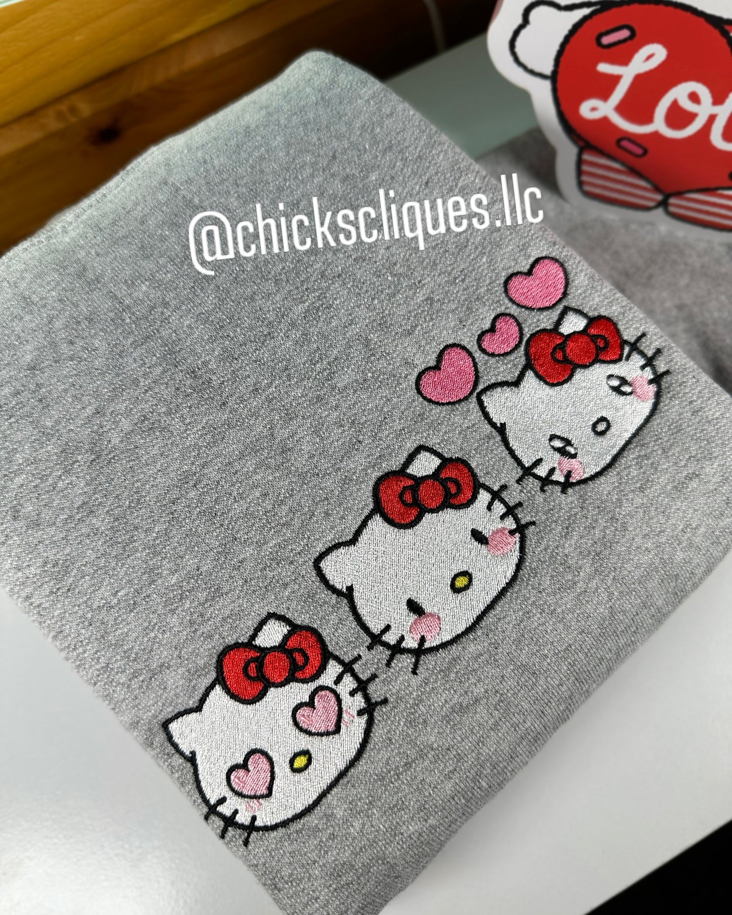 Kitties in Row Valentines Embroidery Crewneck Sweatshirt