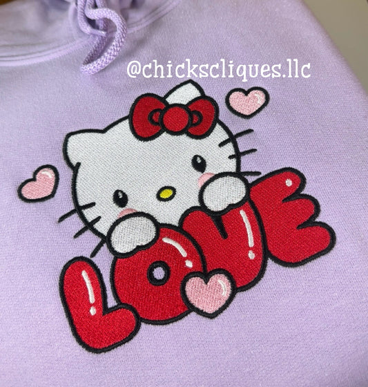 Kitty Bubbled Love Valentines Embroidery Crewneck Sweatshirt