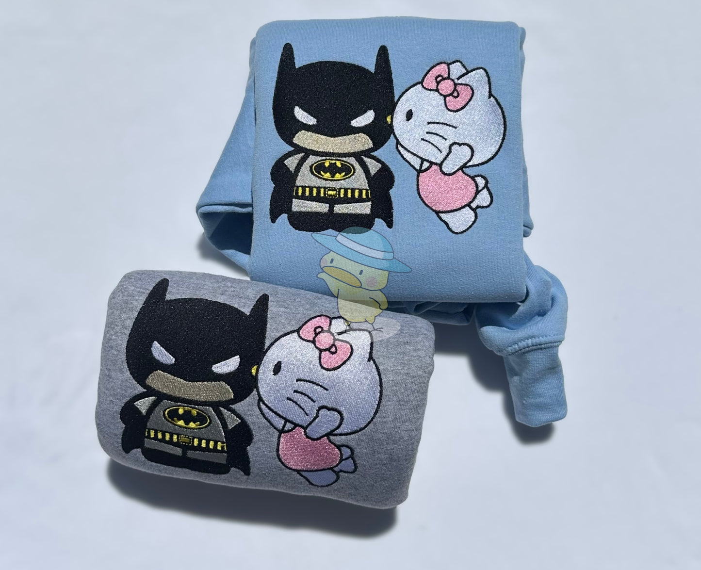 Kitty Kissing Bat Man Embroidery Crewneck Sweatshirt
