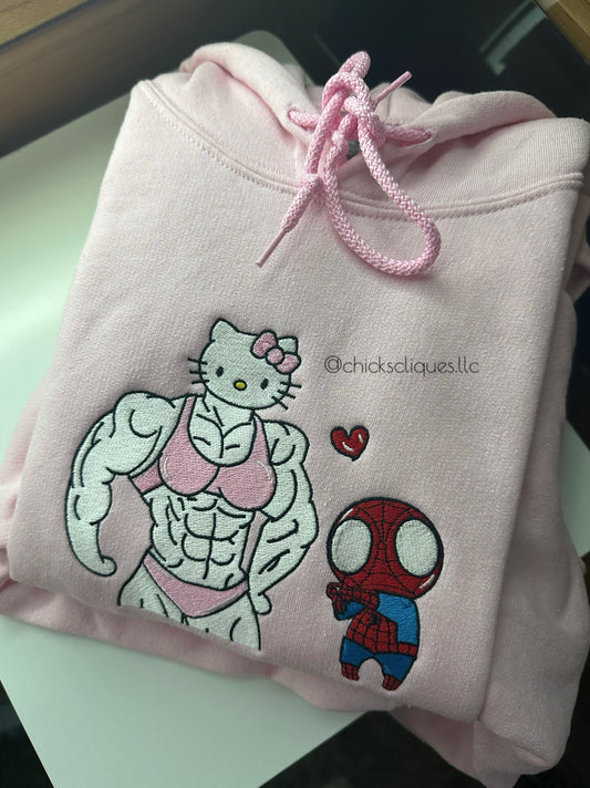 Muscular Kitty x Spider Appreciate Embroidery Hoodie