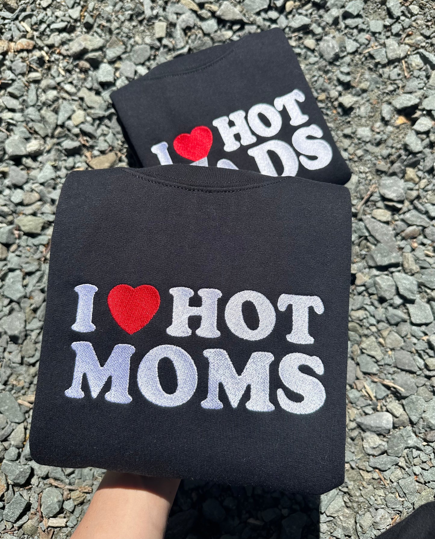 I Love Hot Moms Embroidery Crewneck Sweatshirt