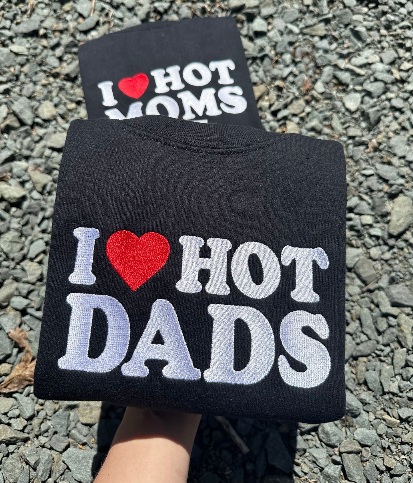 I Love Hot Dads Embroidery Crewneck Sweatshirt