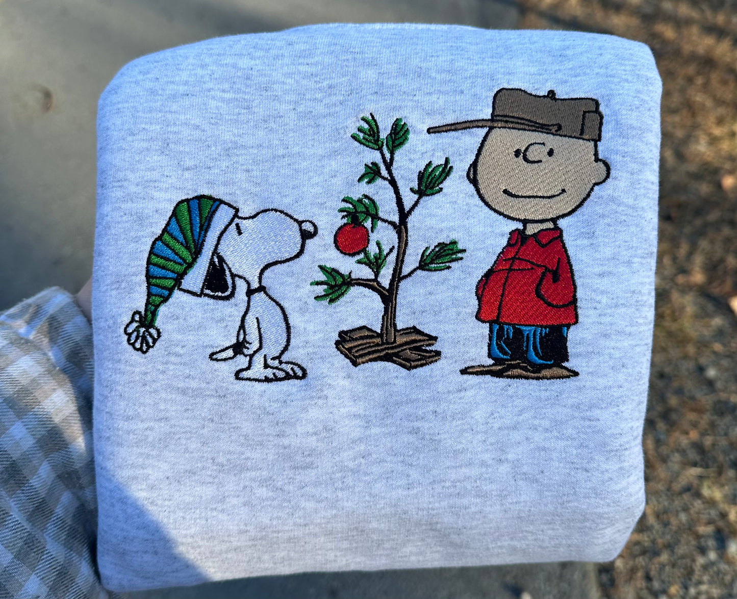 Charlie and Dog Christmas Embroidery Crewneck Sweatshirt