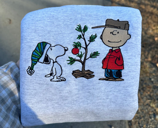 Charlie and Snoopy Christmas Embroidery Crewneck Sweatshirt