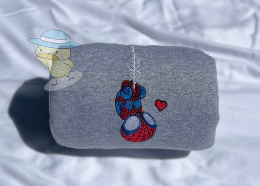 Spider Hanging From Web Embroidery Crewneck Sweatshirt