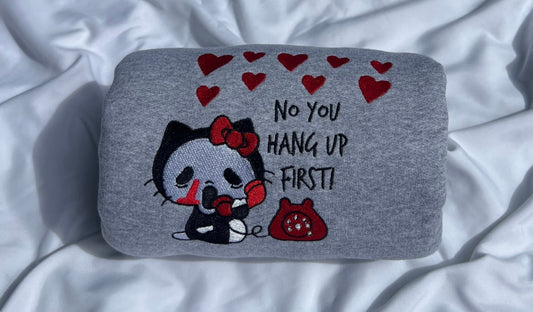 Kitty Ghost Phone Hearts Embroidery Crewneck Sweatshirt