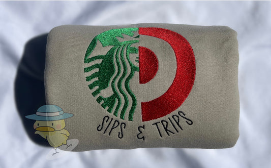 Sips and Trips Embroidery Crewneck Sweatshirt