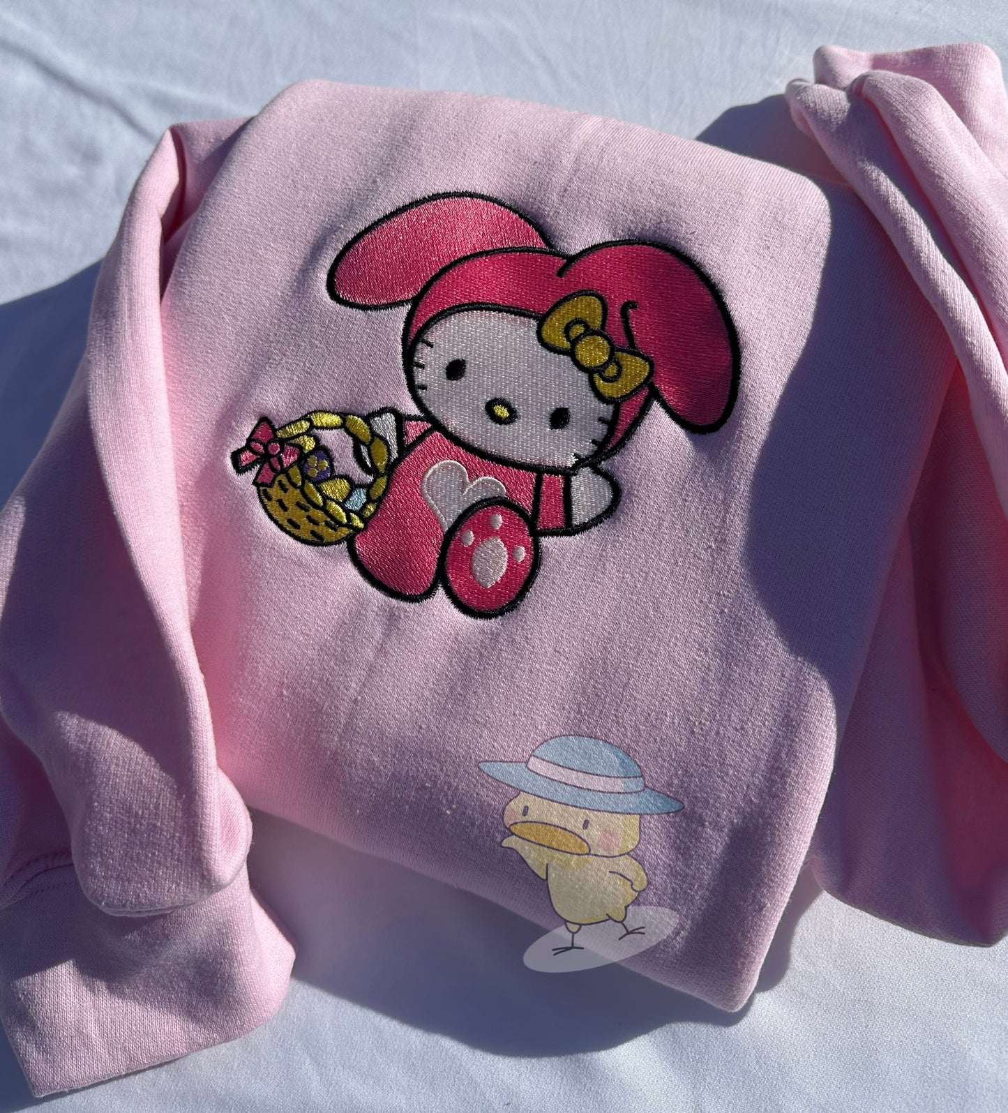 Kitty Easter Basket Embroidery Crewneck Sweatshirt
