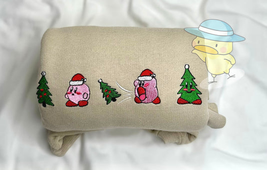 Kirby Christmas Tree Embroidery Crewneck Sweatshirt