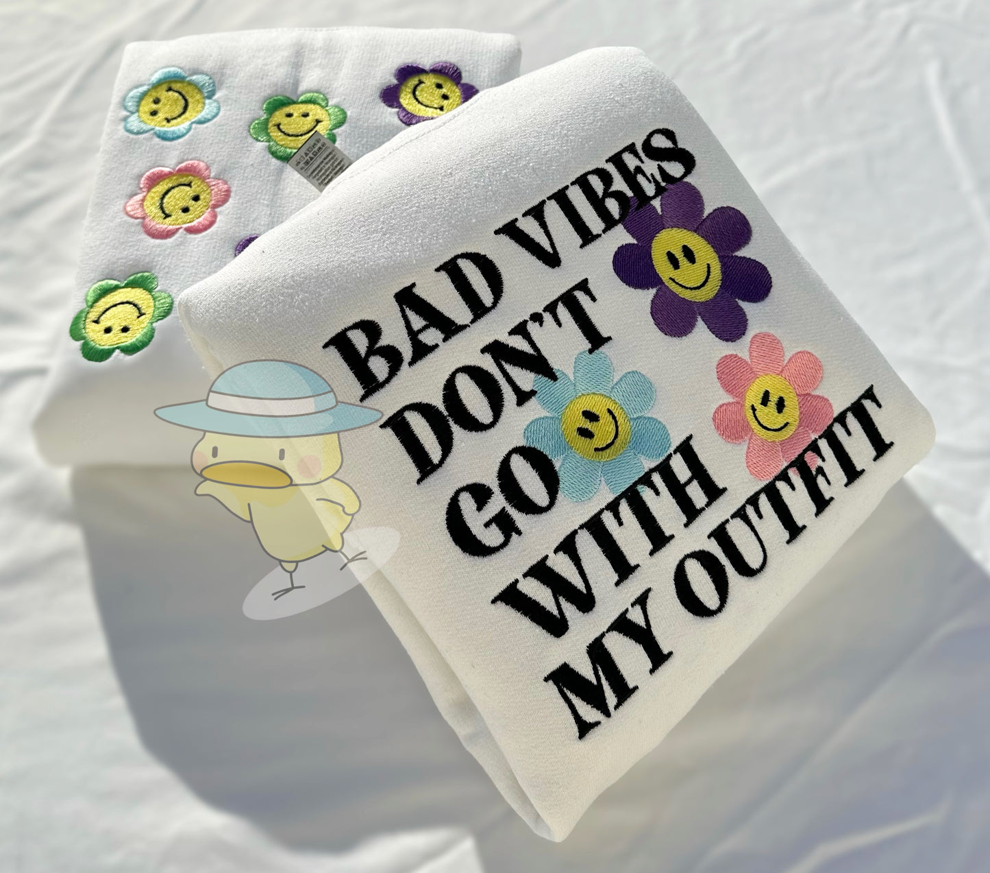 Bad Vibes Don’t Go With My Outfit 8x10 Embroidery Crewneck Sweatshirt