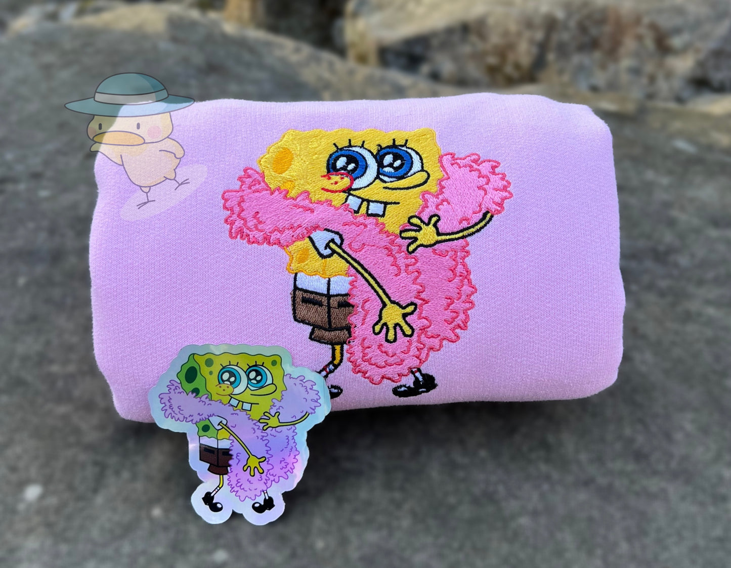 Spongy Scarf Embroidery Crewneck Sweatshirt and Holographic Sticker Set