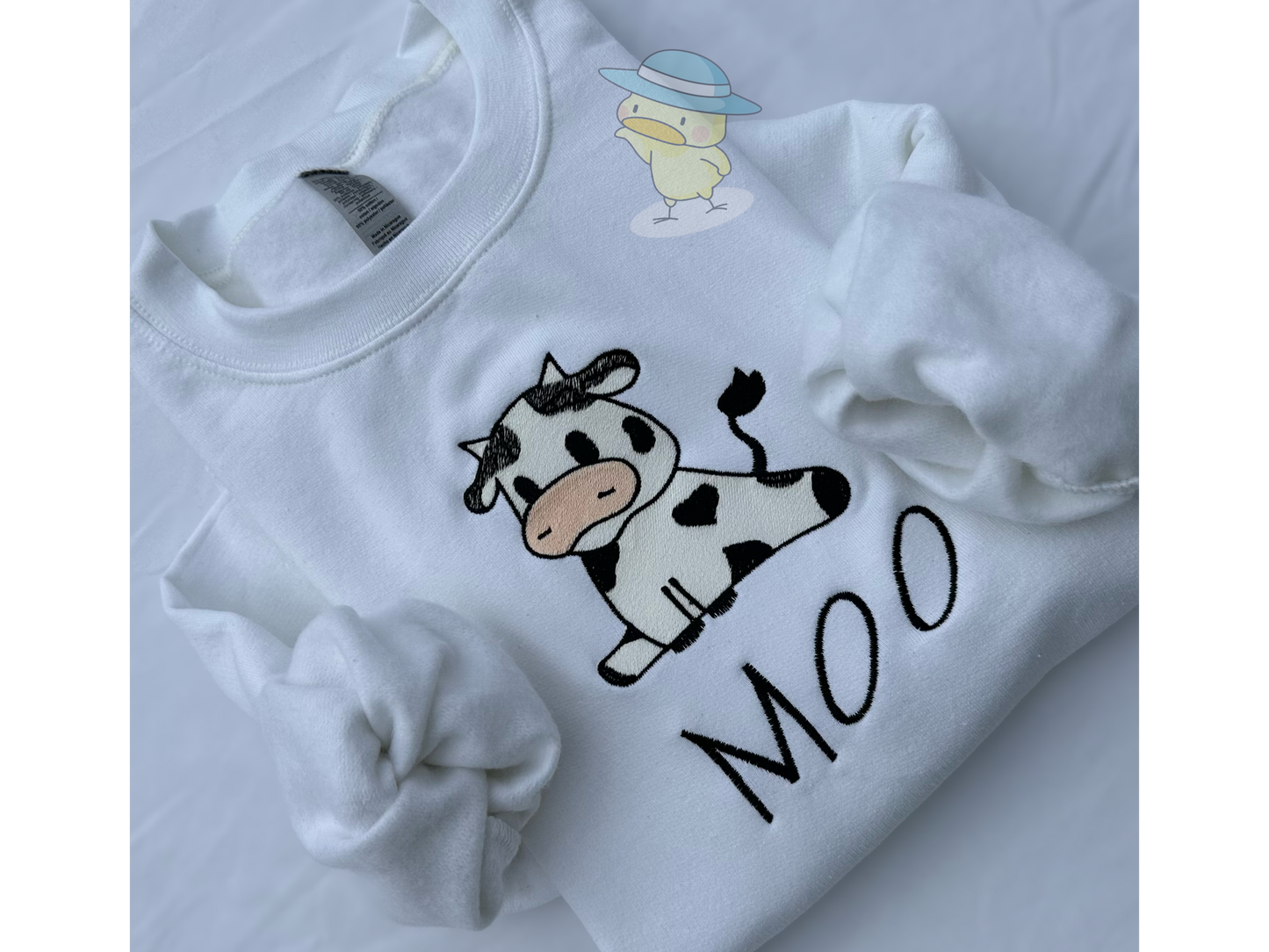 Cow Moo Animation 8x10 Embroidery Crewneck Sweatshirt