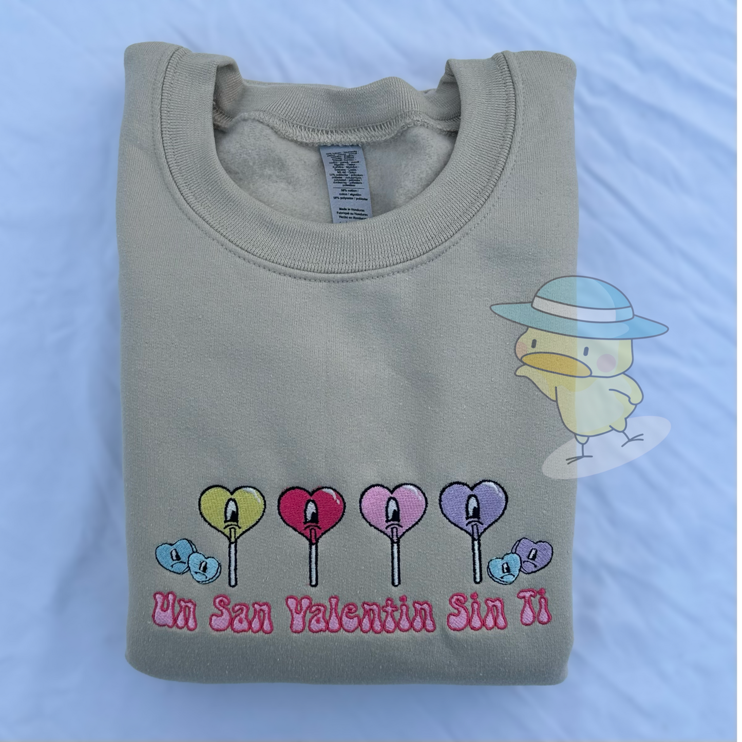 Bad Bunny Un San Valentin Sin Ti Candy Hearts Embroidery Crewneck Sweatshirt
