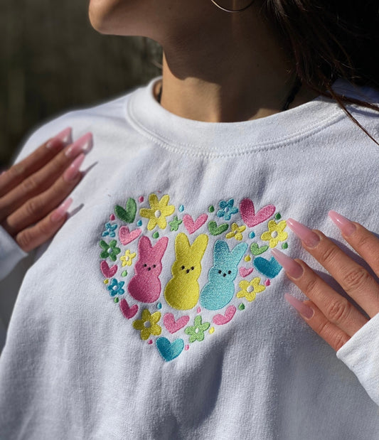 Peeps Heart Easter Embroidery Crewneck Sweatshirt