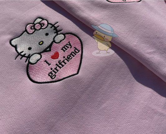*I Love My Girlfriend* Hello Kitty Edition Embroidery Crewneck Sweatshirt