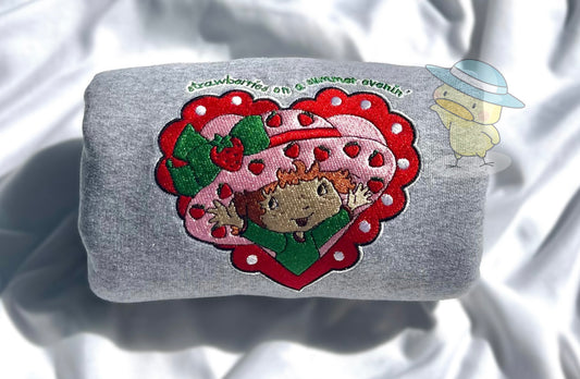 Strawberries on a Summer Evenin' Vintage Embroidery Crewneck Sweatshirt