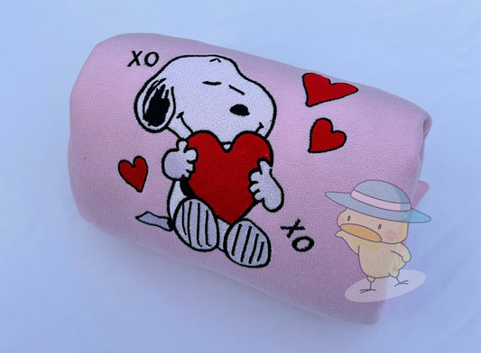 Snoopy Lover Hearts XO Valentines Embroidery Crewneck Sweatshirt